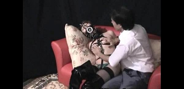  Tied and gagged japanese girl wearing stockings gets fondled by her man